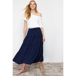 Trendyol Navy Blue Gathered Waist Flared Maxi Length Woven Skirt obraz