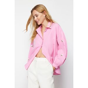 Trendyol Růžová Košile z Bavlny s Vyšívanými Detaily a Regular Fit Střihem obraz