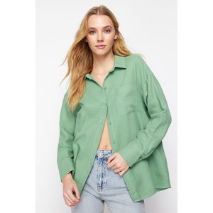 Trendyol Green Buttoned Long Sleeve Oversize Muslin Woven Shirt obraz