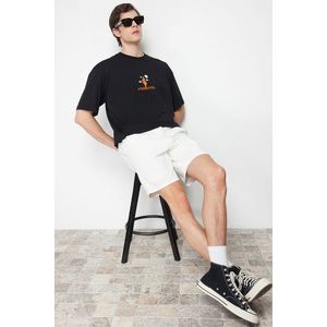 Trendyol Black Oversize/Wide Cut Cactus Embroidered 100% Cotton Short Sleeve T-Shirt obraz