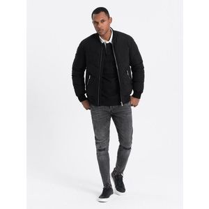 Ombre Men's quilted bomber jacket with metal zippers - black obraz