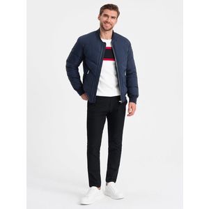 Ombre Men's quilted bomber jacket with metal zippers - navy blue obraz