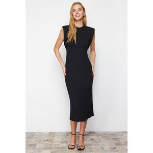 Trendyol Black Fitted Moon Sleeve Ribbed Flexible Midi Knitted Pencil Dress obraz