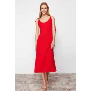 Trendyol Red Straight Cut Slit Strappy Maxi Woven Dress obraz