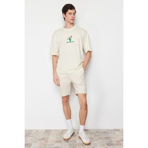 Trendyol Stone Oversize/Wide Cut Cactus Embroidery 100% Cotton Short Sleeve T-Shirt obraz