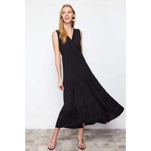 Trendyol Black V Neck Sleeveless A-Line Maxi Knitted Dress obraz
