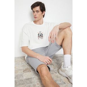 Trendyol Ecru Oversize/Wide-Fit Fluffy Printed Game Theme 100% Cotton T-Shirt obraz