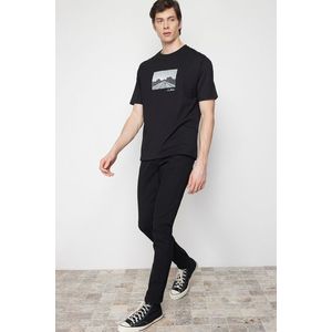 Trendyol Black Relaxed/Casual Fit Photo Printed 100% Cotton T-shirt obraz