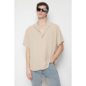Trendyol Stone Oversize Fit Summer Short Sleeve Linen Look Shirt obraz