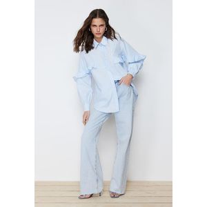 Trendyol Blue Ruffle Detailed Cotton Woven Shirt obraz