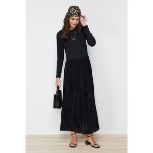 Trendyol Black Skirt Pleated Knitted Dress obraz