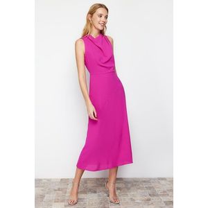 Trendyol Pink Degaje Neck Skirt Cut Detail Midi Woven Dress obraz