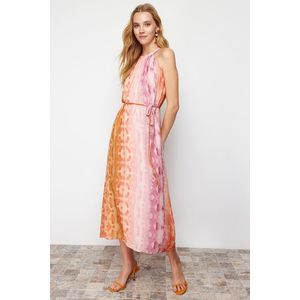 Trendyol Pink Abstract Pattern Straight Cut Chiffon Lined Maxi Woven Dress obraz