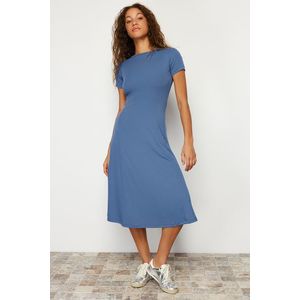 Trendyol Blue Flounce Midi Elastic Knitted Maxi Dress obraz