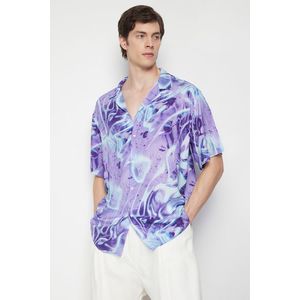 Trendyol Purple Oversize Fit Abstract Printed 100% Viscose Short Sleeve Flowy Summer Shirt obraz