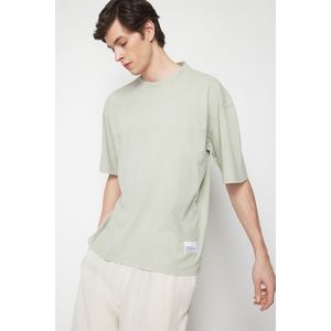 Trendyol Mint Oversize/Wide Cut Stitched Label Faded Effect 100% Cotton T-Shirt obraz
