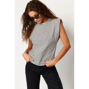 Trendyol Multi Color 100% Cotton Striped Wadding Look Basic Crew Neck Knitted T-Shirt obraz