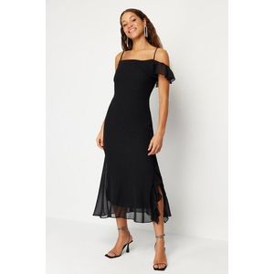 Trendyol Black Flounce Chiffon Elegant Evening Dress obraz
