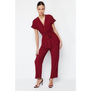 Trendyol Claret Red Lacing Detailed Double Breasted Collar Pipe Leg Woven Jumpsuit obraz