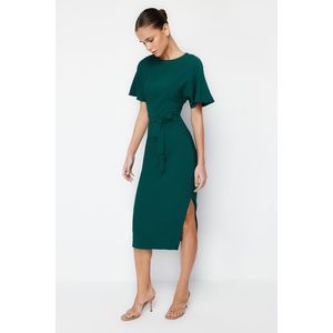 Trendyol Emerald Green Belted Bodycon Midi Pencil Skirt Woven Dress obraz
