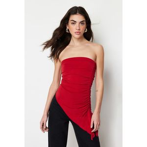 Trendyol Red Strapless Gathered Detailed Fitted/Sleeved Knitted Blouse obraz
