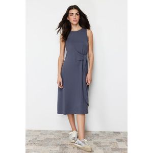 Trendyol Anthracite Lacing Detailed Cotton Flexible Knitted Midi Dress obraz