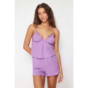 Trendyol Purple Lace Detailed String Strap Woven Pajama Set obraz