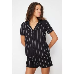 Trendyol Black Striped Viscose Woven Pajamas Set obraz