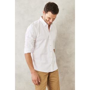Pánská bílá košile AC&Co / Altınyıldız Classics Slim Fit, úzký střih, 100% bavlna, dobby, s knoflíkovým límcem, neformální. obraz