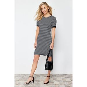 Trendyol Black Mini Knitwear Striped Basic Dress obraz