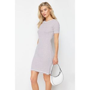 Trendyol Ecru Mini Knitwear Striped Basic Dress obraz