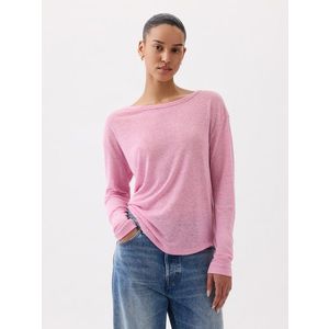 Růžové dámské basic tričko s příměsí lnu GAP obraz