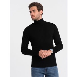 Ombre Men's knitted fitted turtleneck with viscose - black obraz