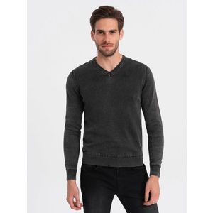 Ombre Washed men's pullover with a v-neck - black obraz