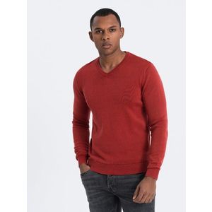 Ombre Men's wash sweater with v-neck - red obraz