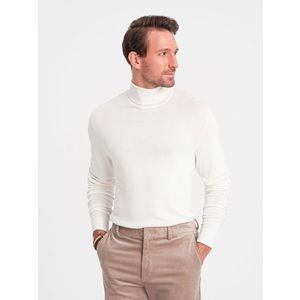 Ombre Men's knitted fitted turtleneck with viscose - ecru obraz