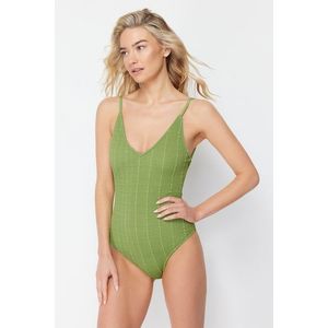 Trendyol Green V-Neck Textured Regular Swimsuit obraz