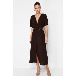 Trendyol Brown Double Breasted Midi Woven Dress with Accessory Tie Detail obraz