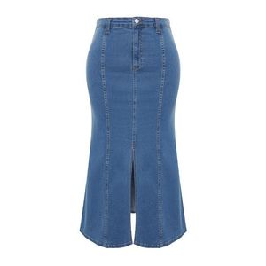 Trendyol Curve modrá midi džínová sukně s předním rozparkem a detaily obraz
