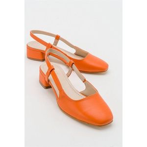 LuviShoes 66 Dámské oranžové kožené sandály na podpatku obraz