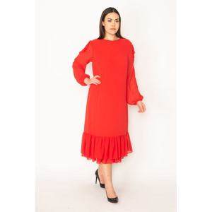 Dámské plus size červené šaty bez ramínek s volánkovým lemem a podšívkou z šifonu obraz