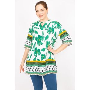 Şans Women's Green Large Size Woven Viscose Fabric Water Patterned Tunic obraz