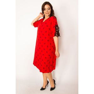 Šaty pro ženy Šans ve velikosti plus, červené, z tkané viskózy, s krajkovým detailem ve výstřihu do V obraz