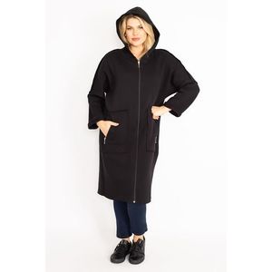 Dámský černý kabát s kapucí a zipem ve velikosti plus od značky Şans obraz