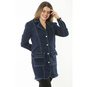 Dámský kabát Šans ve velké velikosti, námořnicky modrý, z lycry, s knoflíky a kapsami obraz