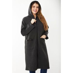 Dámský kabát Šans ve velikosti plus z krémové imitace kůže s kapucí na zip a ozdobami, bez podšívky obraz