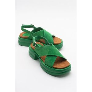 LuviShoes Většina dámských sandálů z pravé zelené semišové kůže obraz