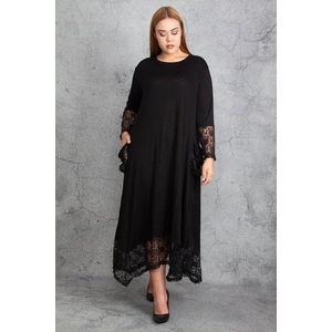 Černé krajkové detaily viskózové šaty s dlouhým rukávem pro ženy plus size od značky Şans obraz