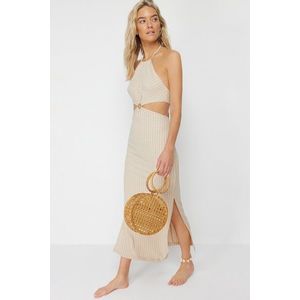 Trendyol Beige Maxi Knitted Accessories Beach Dress obraz