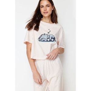 Trendyol Powder 100% Cotton Elephant Printed Knitted Pajamas Set obraz